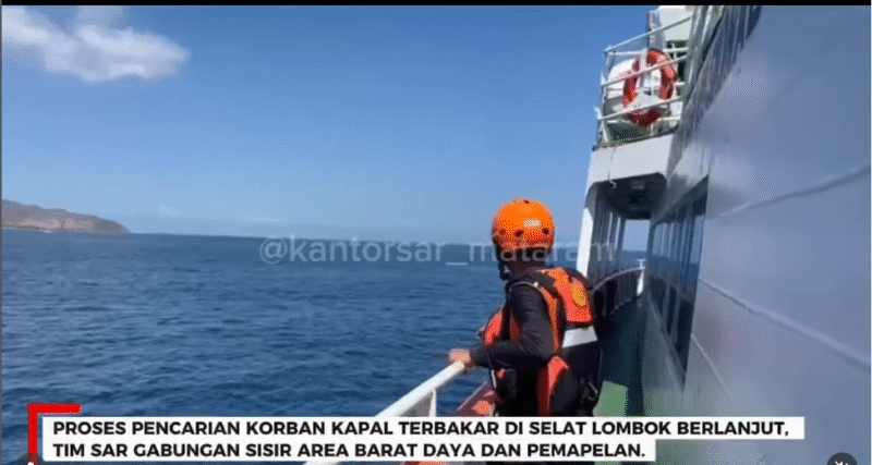 Pencarian Korban Kapal Terbakar di Selat Lombok Berlanjut, Tim SAR Gabungan Sisir Area Barat Daya dan Pemapelan